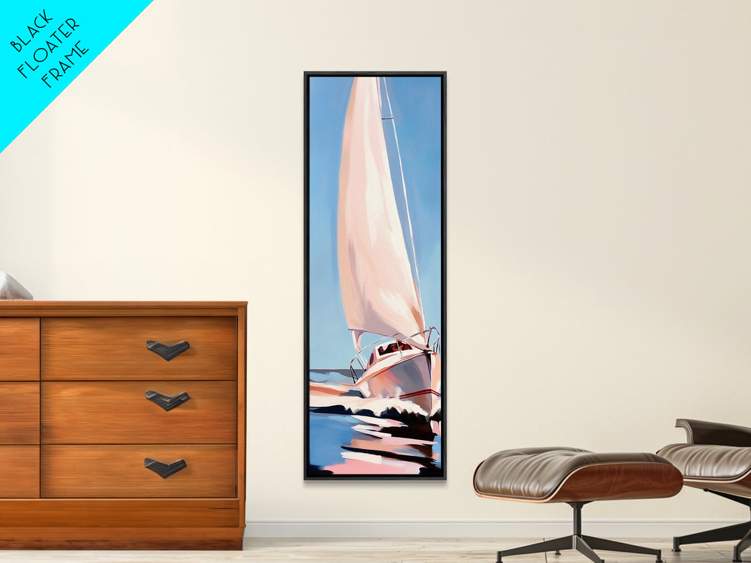 Sailing Dream, Nautical Adventure Art, Soft Pastel Seascape, Elegant Coastal Decor, Minimalist Ocean Scene, Framed Canvas Print