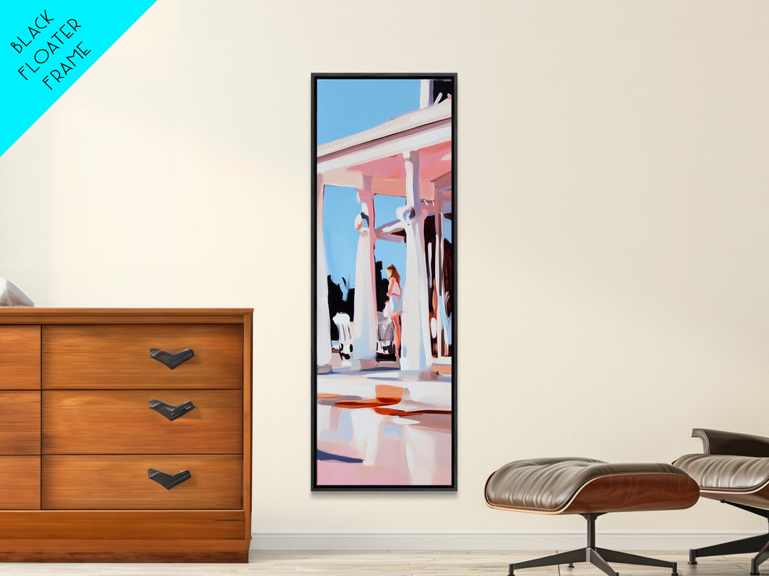 Coastal Columns, Summer Escape, Warm Pastels, Architecture Art, Framed Canvas Print, Living Room Wall Art, Modern Decor, Beach House Style