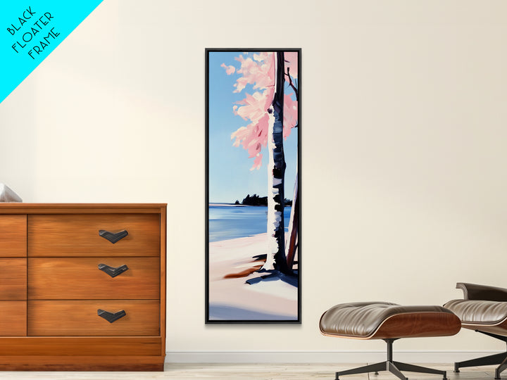 Coastal Birch Tree, Ocean Breeze, Minimalist Landscape, Dreamy Pastels, Framed Canvas Print, Nature Wall Art, Living Room Decor