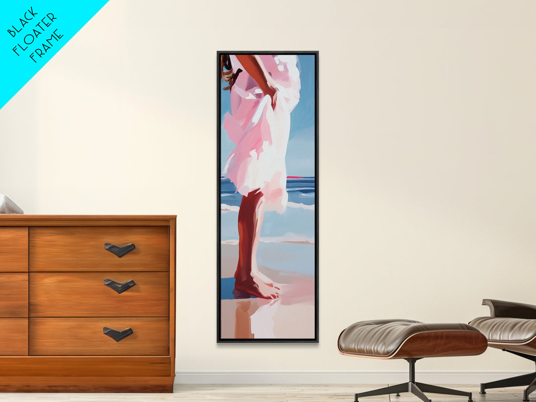 Barefoot Serenity, Ocean Breeze, Feminine Beach Art, Framed Canvas Print, Coastal Decor, Minimalist Wall Art, Bedroom Artwork