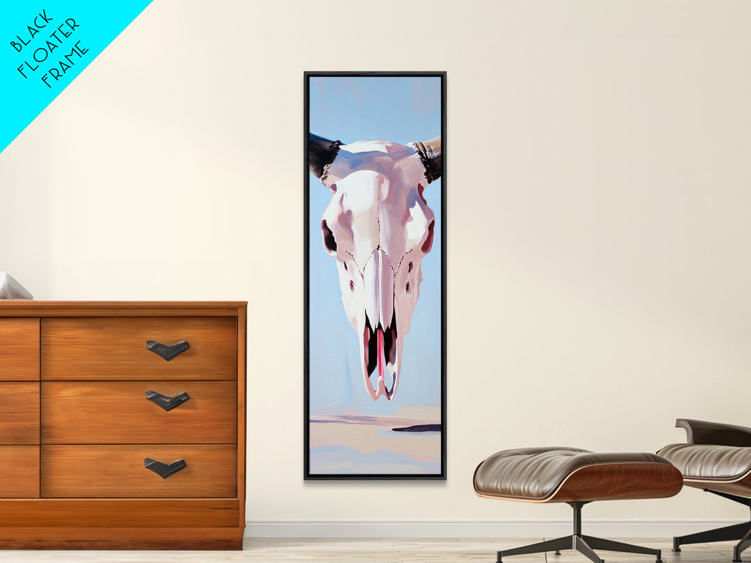Bull Skull, Western Rustic, Desert Vibes, Framed Canvas Print, Boho Wall Art, Cowboy Aesthetic, Southwest Home Decor, Living Room Accent
