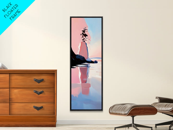 Coastal Rock, Serene Landscape, Pastel Seascape, Ocean Reflection, Boho Wall Art, Nature Inspired Framed Canvas Print, Living Room Decor