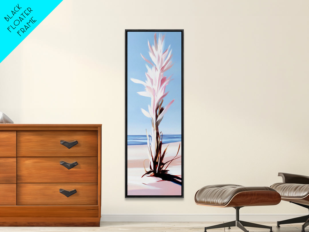 Abstract Plant, Coastal Art, Minimalist Painting, Canvas Print, Beach Inspired, Blue and Pink Decor, Modern Home Accent, Tranquil Design