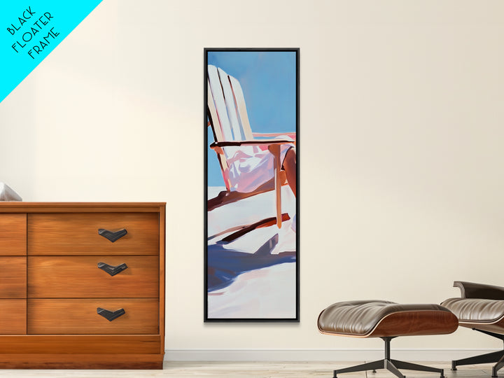 Beach Chair Relaxation, coastal art, summer vibes, minimalist beach painting, modern wall decor, living room art, framed canvas print