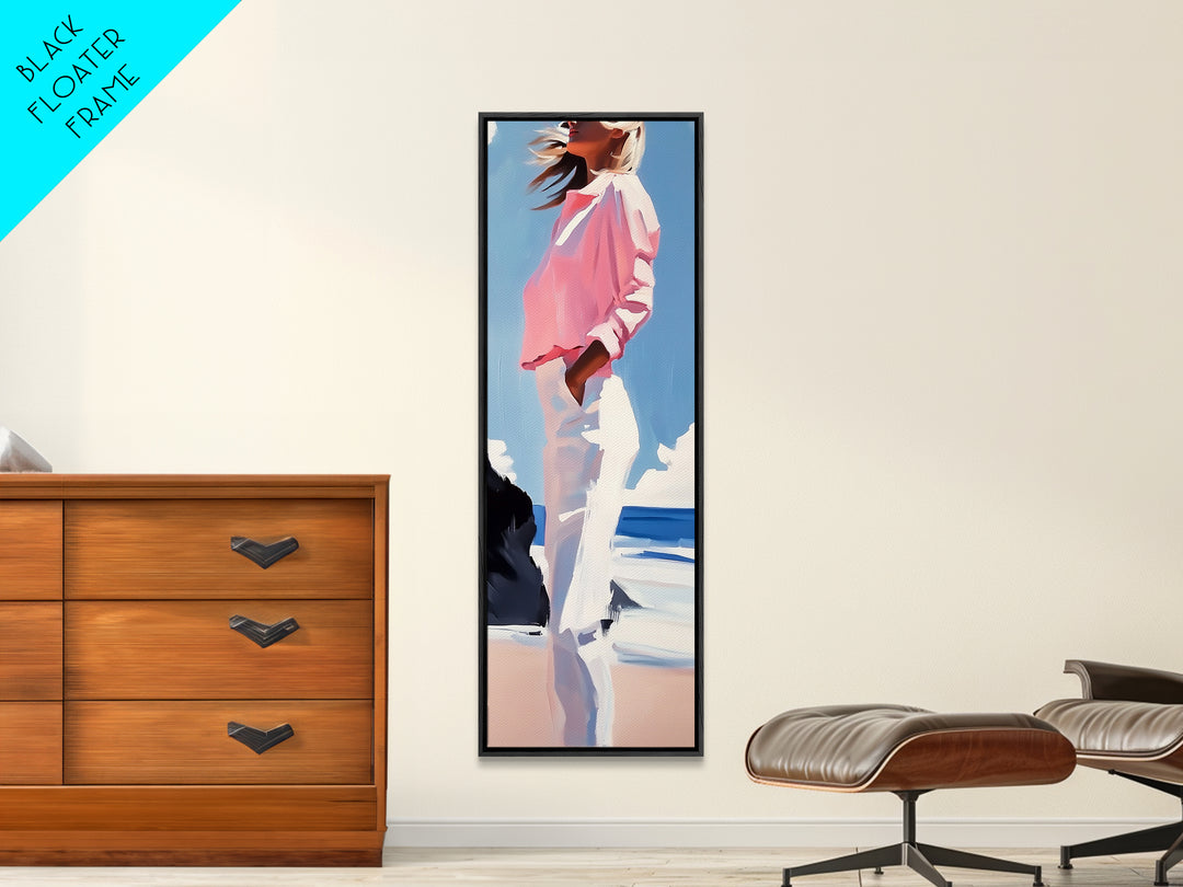 Coastal Breeze, Modern Boho, Soft Pastel Art, Framed Canvas Print, Bedroom Wall Decor, Feminine Aesthetic, Ocean Serenity