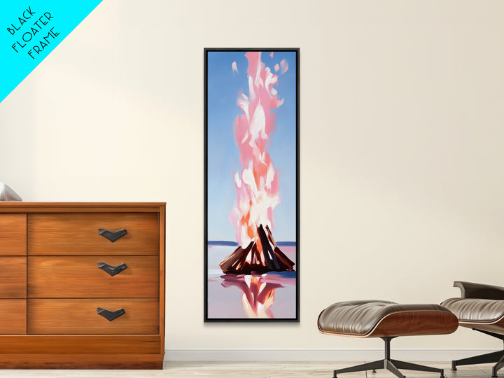 Campfire Glow, rustic cabin art, warm autumn decor, boho landscape, firelight painting, cozy home art, framed canvas print