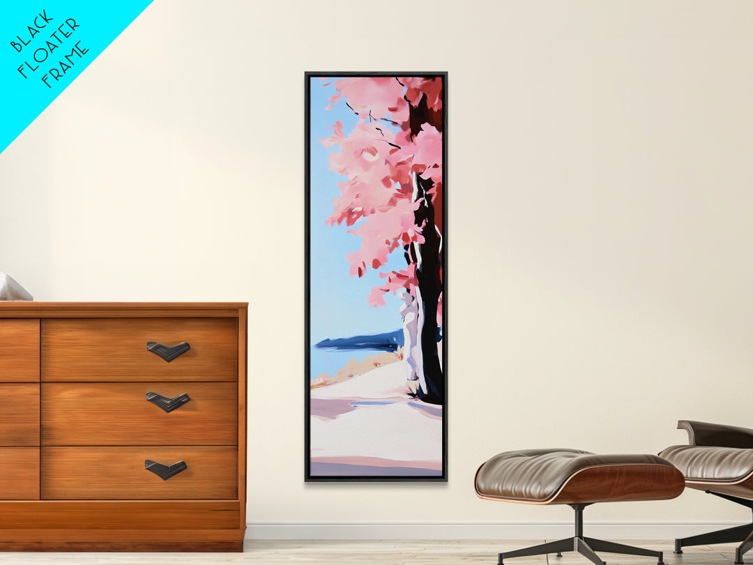 Cherry Blossom Tree, Pink Aesthetic, Nature Wall Art, Framed Canvas Print, Modern Minimalist, Japanese Inspired, Bedroom Decor