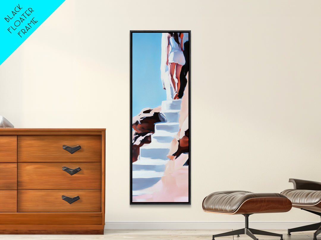 Cliffside Beauty, White Dress, Tranquil Escape, Canvas Print, Modern Wall Art, Boho Beach Decor, Bedroom Wall Art, Minimalist Coastal