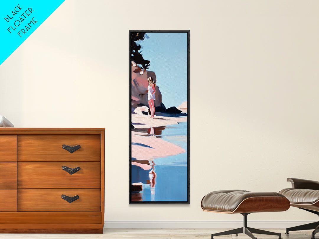 Ocean Reflection, Calm Waters, Coastal Wanderer, Framed Canvas Print, Minimalist Beach Art, Relaxing Home Decor, Bedroom Wall Art