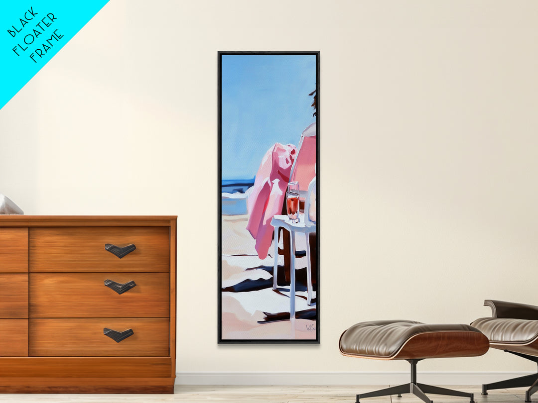 Beach Lounge, Coastal Retreat, Relaxing Seaside, Framed Canvas Print, Minimalist Art, Nautical Wall Art, Summer Decor, Living Room Art