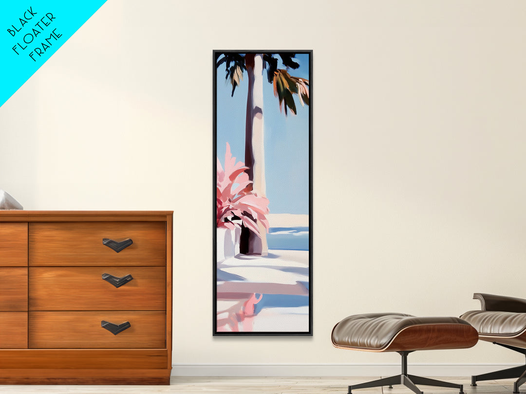 Coastal Palm Tree, Tropical Wall Art, Seaside Home Decor, Framed Canvas Print, Pastel Beach Aesthetic, Living Room Art, Summer Vibes