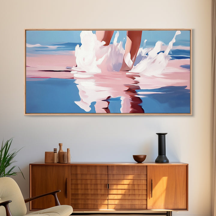 Ocean Reflection, Pink Waves, Beach Aesthetic, Coastal Art, Living Room Wall Art, Modern Seascape, Surreal Art, Framed Canvas Print