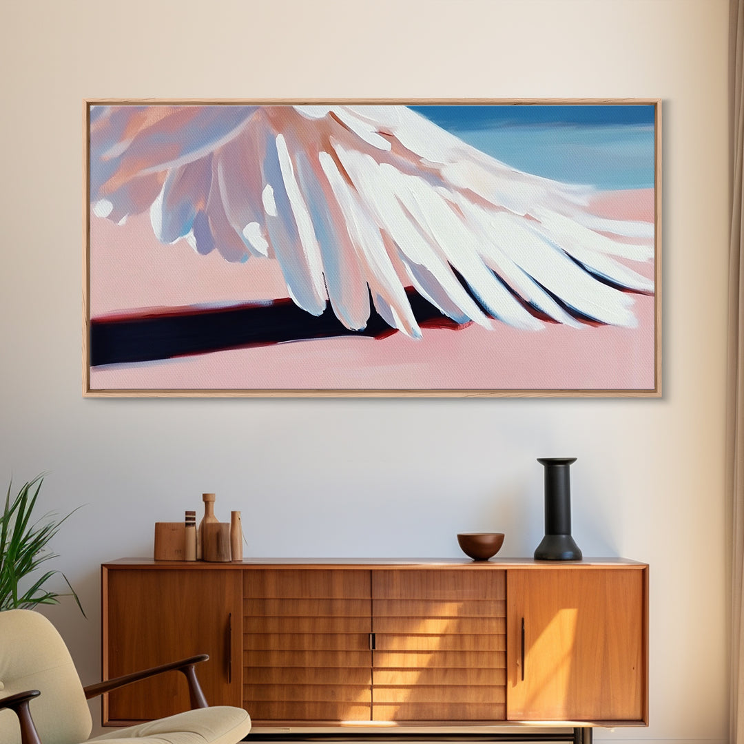 Bird Wing Painting, Abstract Nature Art, Soft Pastel Wall Art, Minimalist Feather Print, Elegant Aesthetic, Framed Canvas Print