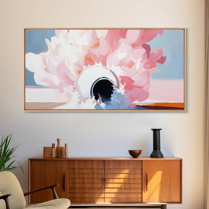 Abstract Explosion, Pink Cloud Art, Surreal Dreamy Painting, Modern Pastel Wall Decor, Whimsical Home Aesthetic, Framed Canvas Print