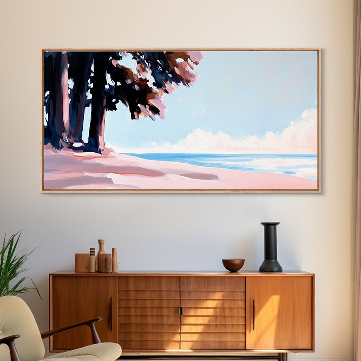 Coastal Tree Art, Ocean Breeze Painting, Minimalist Nature Wall Decor, Soft Pastel Seascape, Beach House Aesthetic, Canvas Print