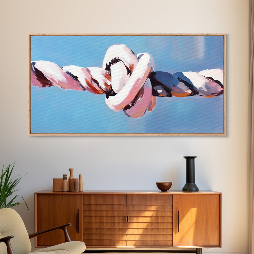 Nautical Rope Knot, Coastal Ocean Art, Maritime Wall Decor, Minimalist Nautical Painting, Boho Beach Aesthetic, Framed Canvas Print