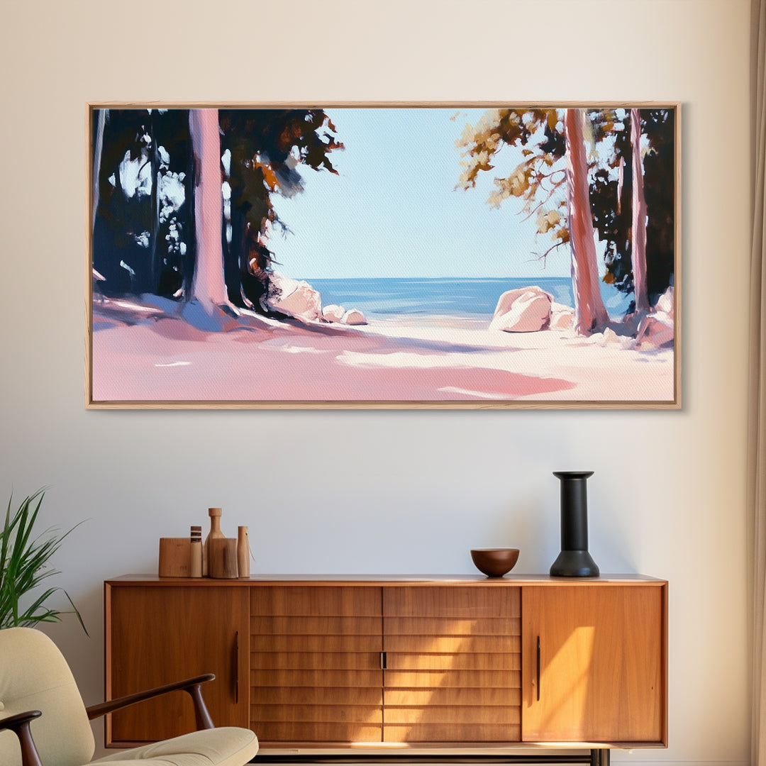 Beach View, Forest Path, Serene, Canvas Print, Coastal Home Decor, Nature Wall Art, Minimalist Art, Bedroom Wall Art, Tranquil Aesthetic