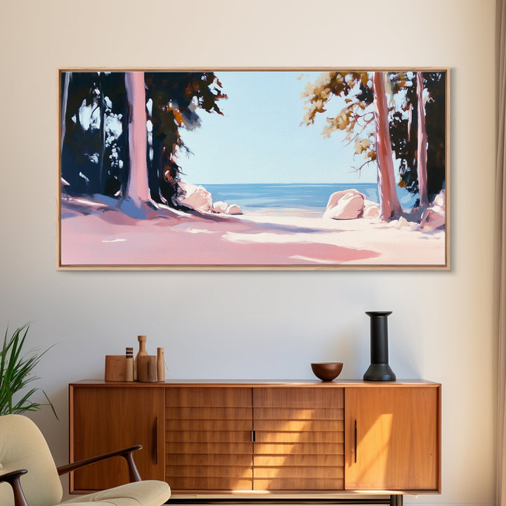 Beach View, Forest Path, Serene, Canvas Print, Coastal Home Decor, Nature Wall Art, Minimalist Art, Bedroom Wall Art, Tranquil Aesthetic