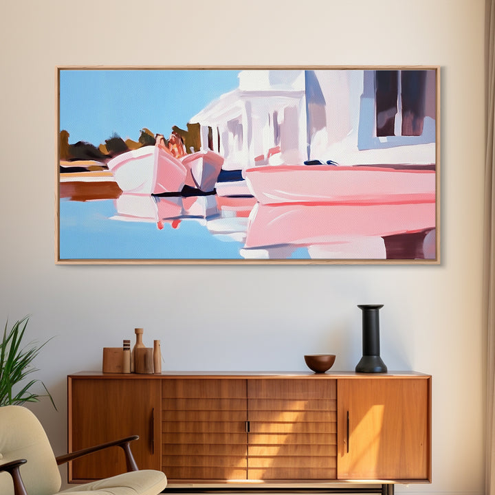 Boats Harbor, Reflection, Canvas Print, Coastal Art, Nautical Wall Art, Minimalist Home Decor, Serene Seascape, Modern Living Room Art