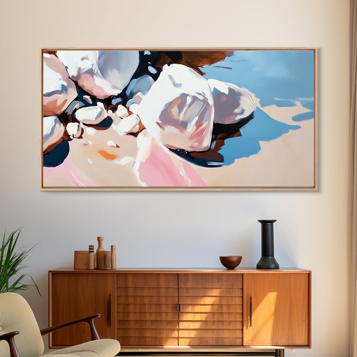 River Stones, Natural Elements, Boho Earthy Decor, Canvas Print, Minimalist Landscape, Zen Inspired Wall Art, Calm and Neutral