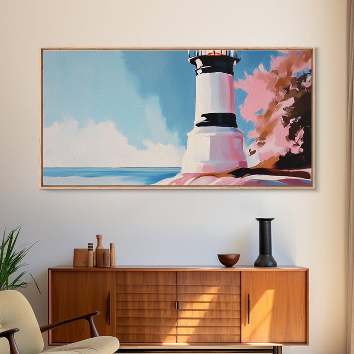 Black and White Lighthouse, Nautical Wall Art, Coastal Decor, Ocean Seascape, Modern Minimalist, Living Room Canvas Print