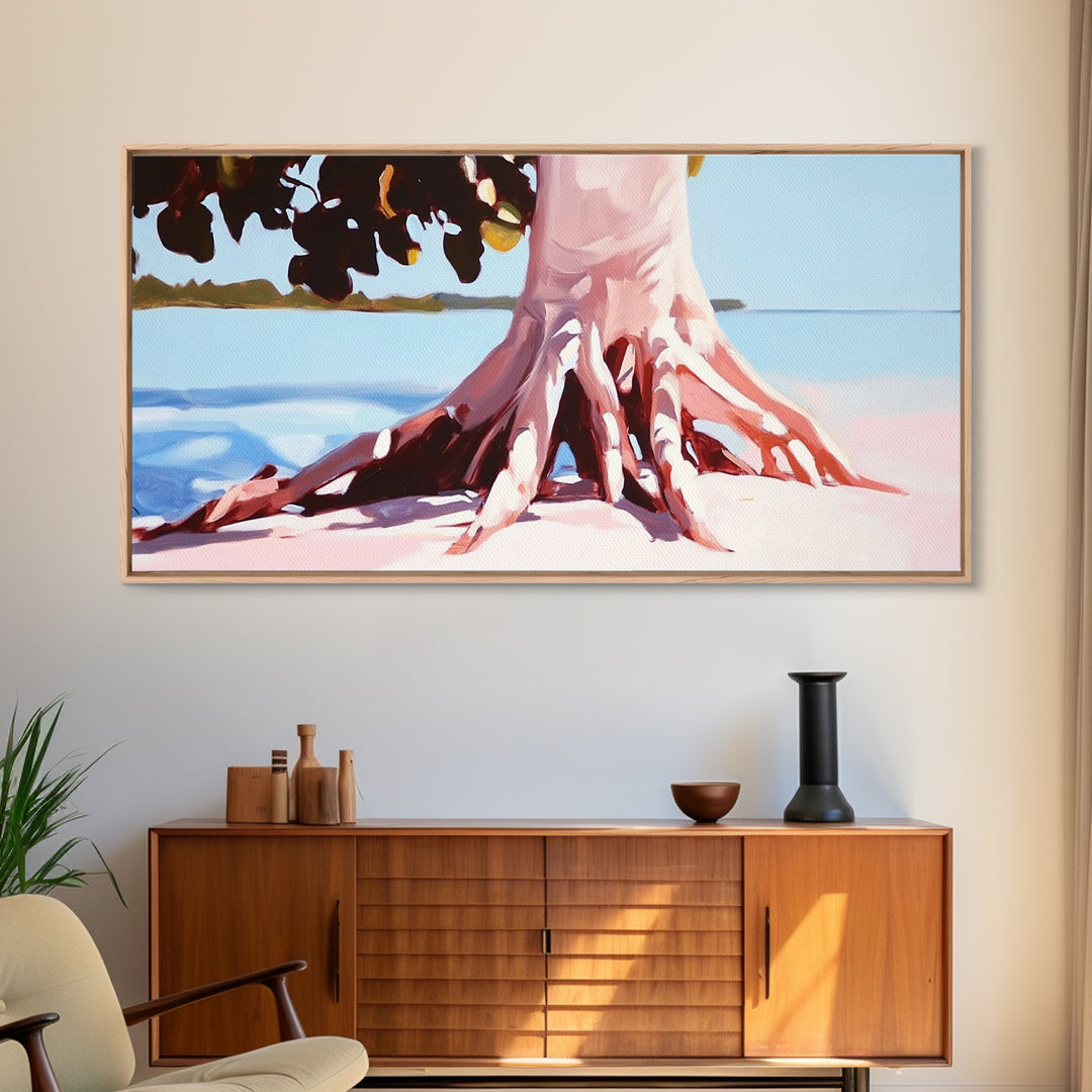 Coastal Tree Roots, Tropical Beach Art, Seaside Nature Print, Boho Coastal Decor, Nautical Wall Art, Living Room Canvas Print