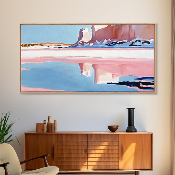 Desert Canyon Reflection, Southwest Landscape Art, Boho Nature Print, Western Wall Decor, Earthy Minimalist, Living Room Framed Canvas Print