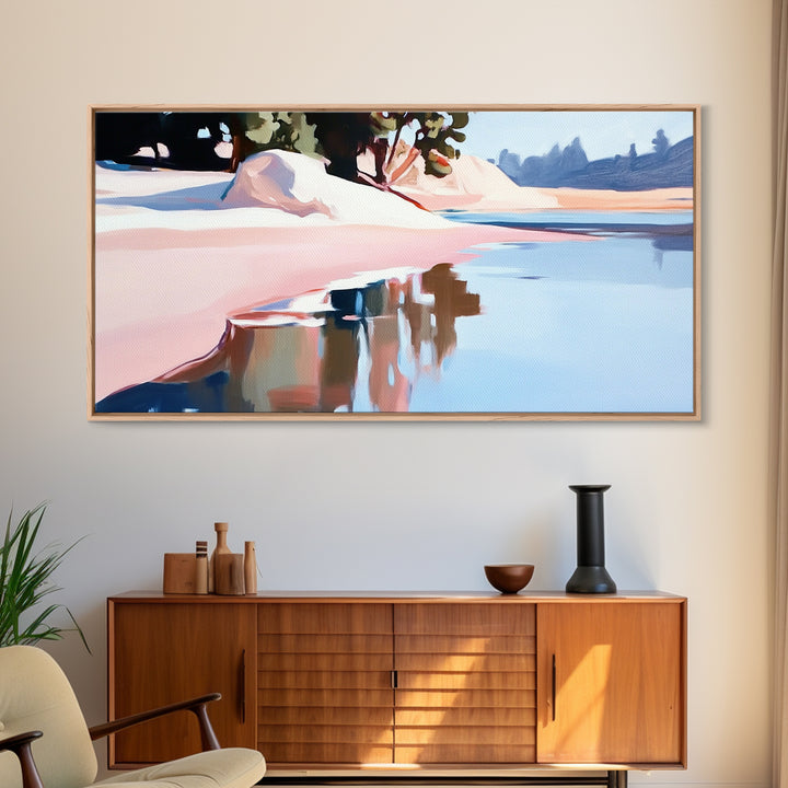 Coastal Tree, Overhang, Canvas Print, Ocean-inspired decor, modern beach wall art, pastel seascape, tranquil scenery, tropical vibes