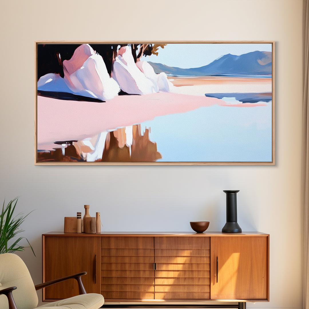 Beach Reflection, Sand, Canvas Print, Modern coastal decor, boho beach painting, tranquil water reflections, soft pastels, minimalist art