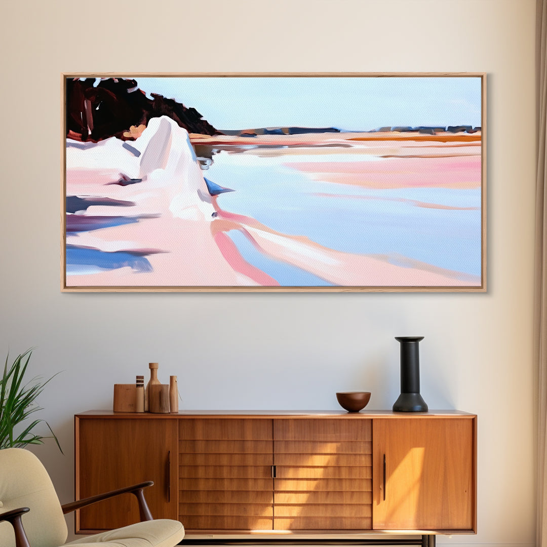 Cliffs Water, Reflection, Canvas Print, Coastal nature art, contemporary seascape painting, shoreline view, pastel scenery, ocean decor