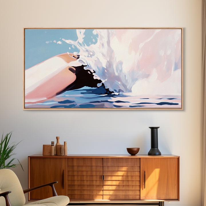 Ocean Splash, Wave Art, Coastal Decor, Beach House, Modern Seascape, Blue Wall Art, Water Painting, Minimalist, Framed Canvas Print