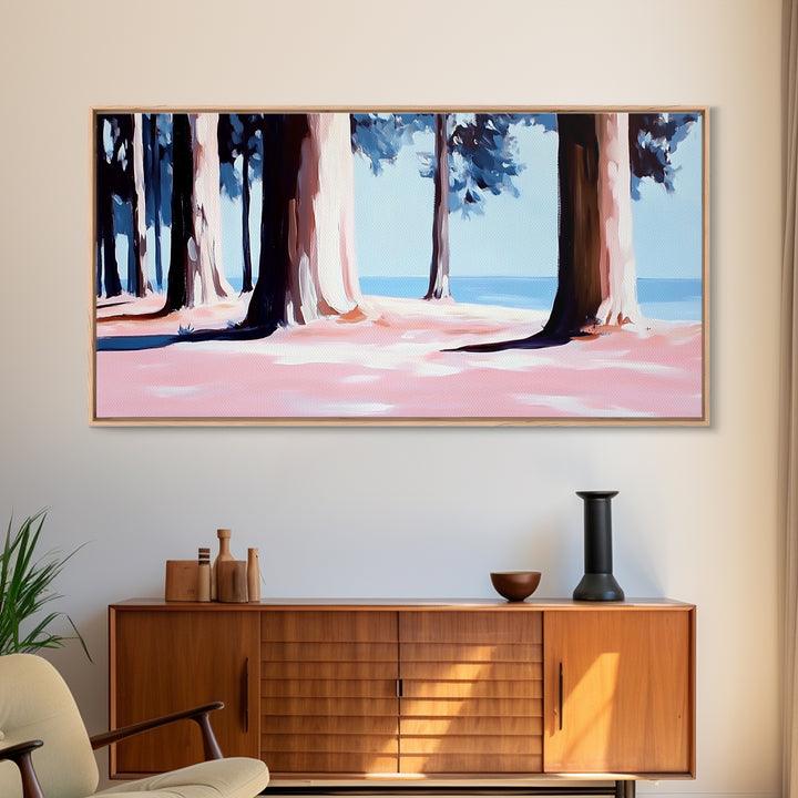 Pine Forest, Tranquil Landscape Art, Nature Inspired Print, Coastal Trees, Earthy Tones, Modern Wilderness Decor, Canvas Print