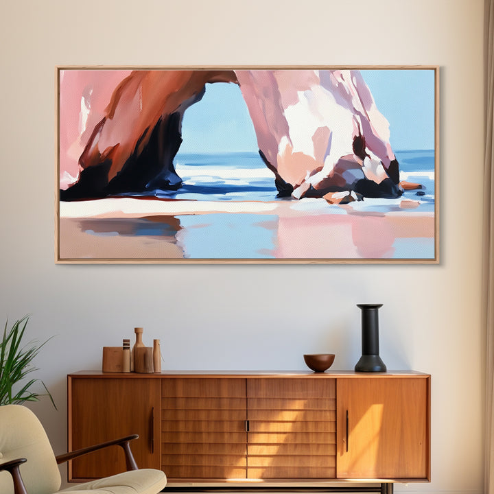Rock Arch, Coastal Nature Art, Ocean Landscape Painting, Framed Canvas Print, Beach Wall Decor, Seascape Art, Minimalist Decor