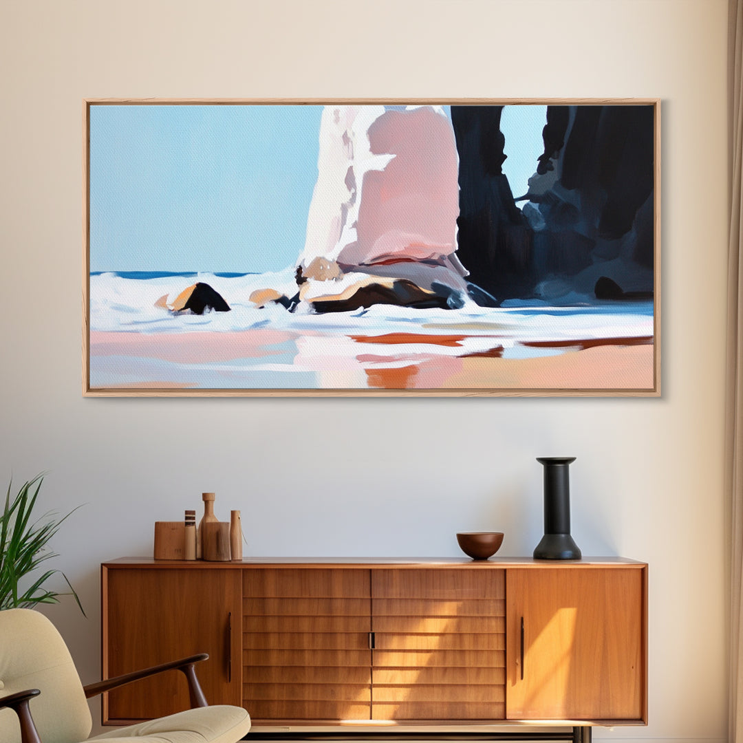 Coastal Rock, Seascape Art, Framed Canvas Print, Minimalist Beach Decor, Modern Wall Art, Ocean Landscape, Large Wall Art, Living Room