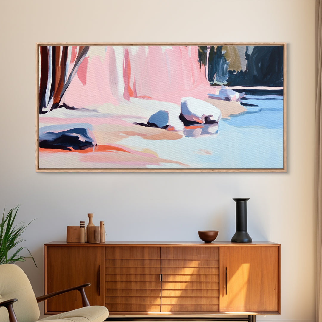 Rocky Beach, Nature Scene, Framed Canvas Print, Minimalist Seascape, Ocean Wall Art, Earthy Home Decor, Modern Coastal Art, Office