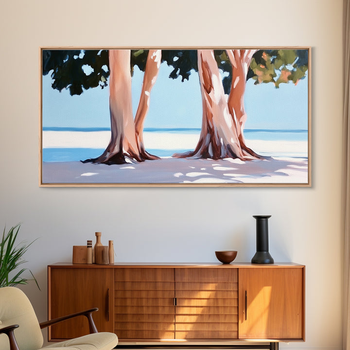 Beach Trees, Tropical Landscape, Nature Artwork, Coastal Home Decor, Minimalist Wall Art, Living Room Wall Art, Framed Canvas Print