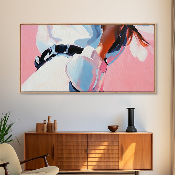 Cowgirl Outfit, Country Aesthetic, Western Home Decor, Feminine Wall Art, Fashion Framed Canvas Print, Pink and Blue Artwork