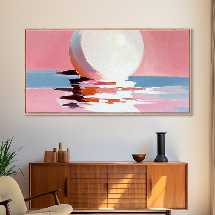 Blush Waves, Surf Art, Framed Canvas Print, Pink Seascape, Coastal Decor, Feminine Ocean Painting, Minimalist Wall Art