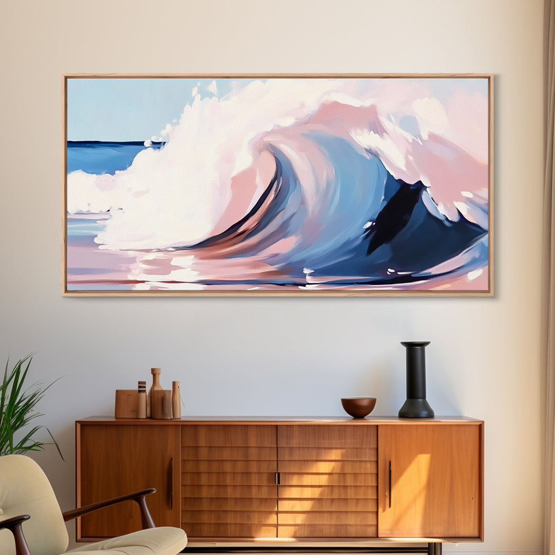Wave Curl, Ocean Surf, Framed Canvas Print, Coastal Wall Art, Surfer Aesthetic, Beach House Decor, Minimalist Seascape