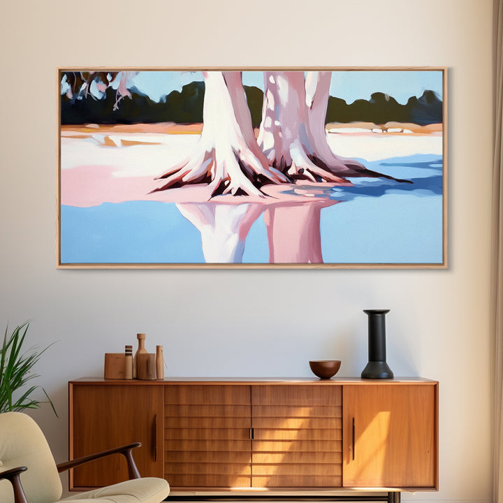 Cypress Reflection, Nature Art, Framed Canvas Print, Landscape Wall Decor, Modern Home Aesthetic, Boho Forest Painting