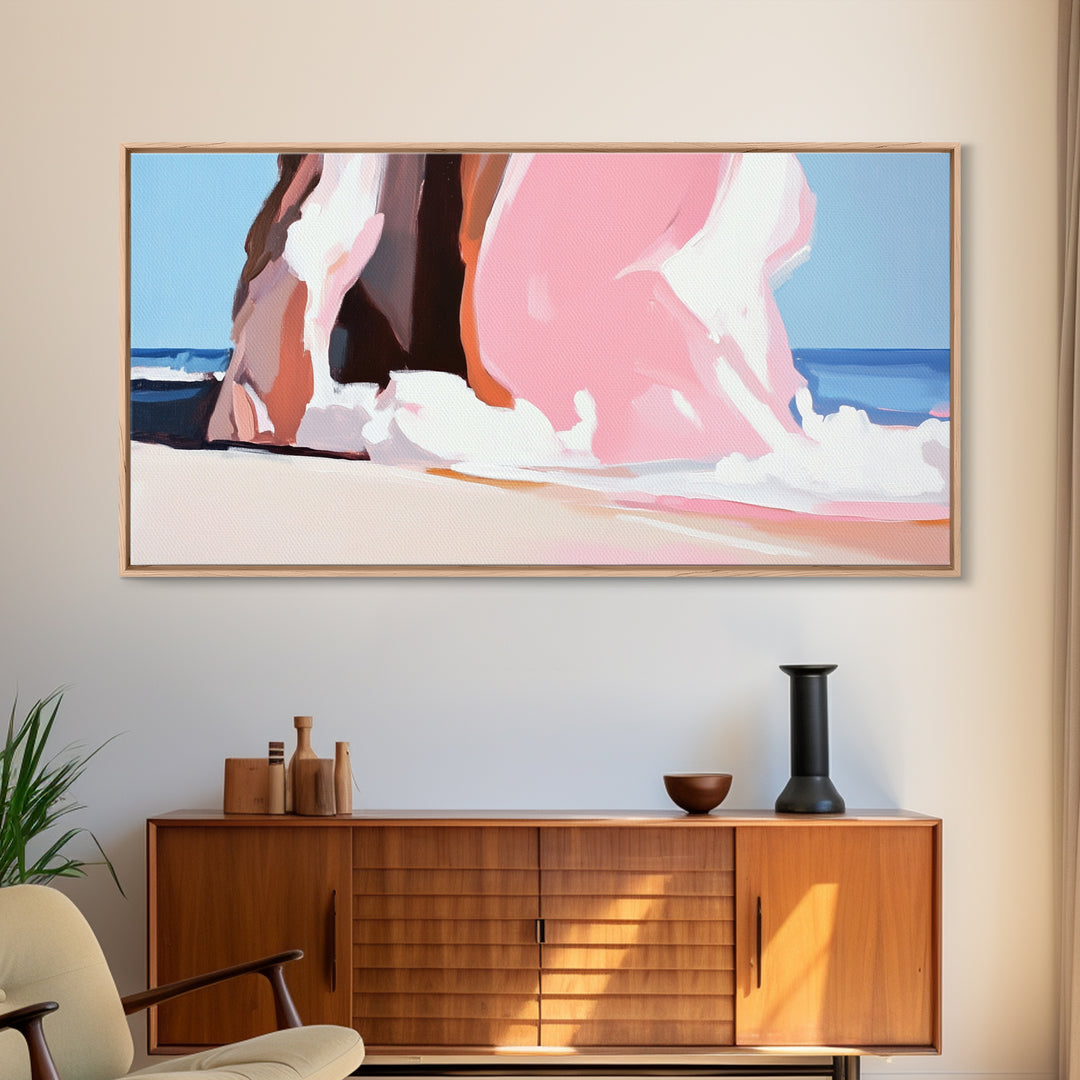 Beach Cliffside, Ocean Waves Art, Coastal Home Decor, Beach Vacation Aesthetic, Minimalist Seascape, Canvas Print, Bedroom Wall Art