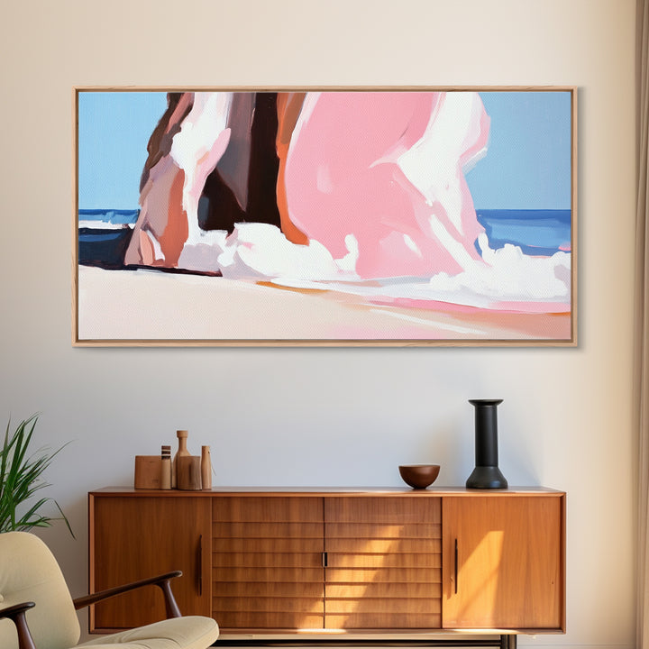 Beach Cliffside, Ocean Waves Art, Coastal Home Decor, Beach Vacation Aesthetic, Minimalist Seascape, Canvas Print, Bedroom Wall Art