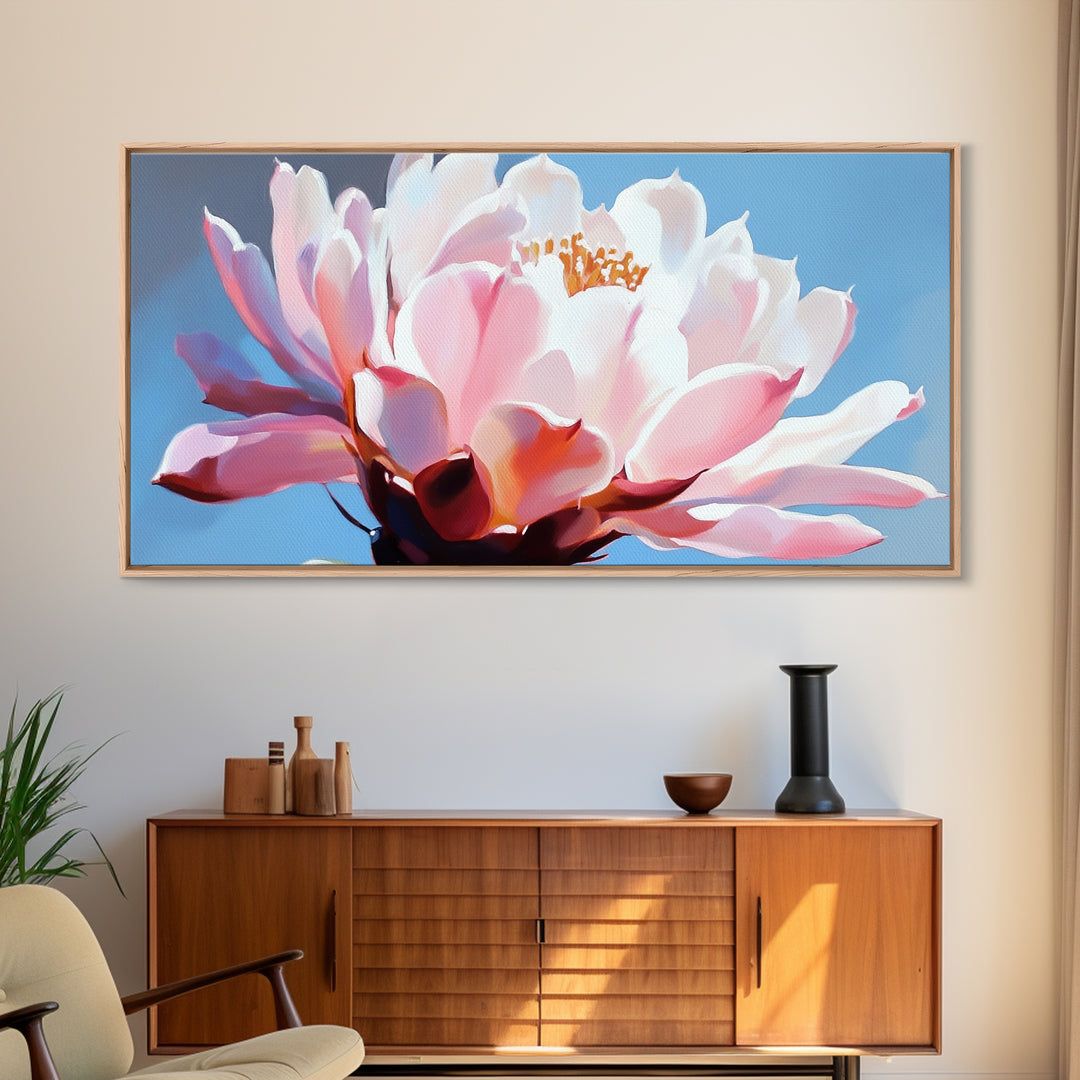 Blooming Cactus, Floral Wall Art, Desert Aesthetic, Boho Nature Decor, Soft Pink Botanical, Succulent Art, Canvas Print, Kitchen Decor