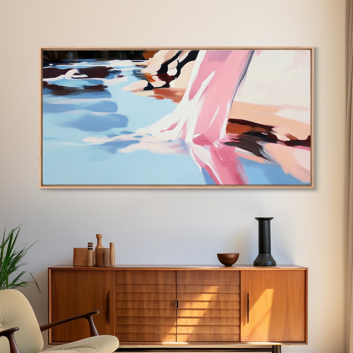Flowing Water, Abstract Landscape, River Reflection, Soft Blues and Pinks, Peaceful Nature, Contemporary Minimalism, Canvas Print