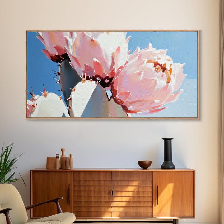 Cactus Blossoms, Desert Botanical Art, Vibrant Succulent, Pink Flowering Cactus, Bohemian Aesthetic, Canvas Print, Living Room