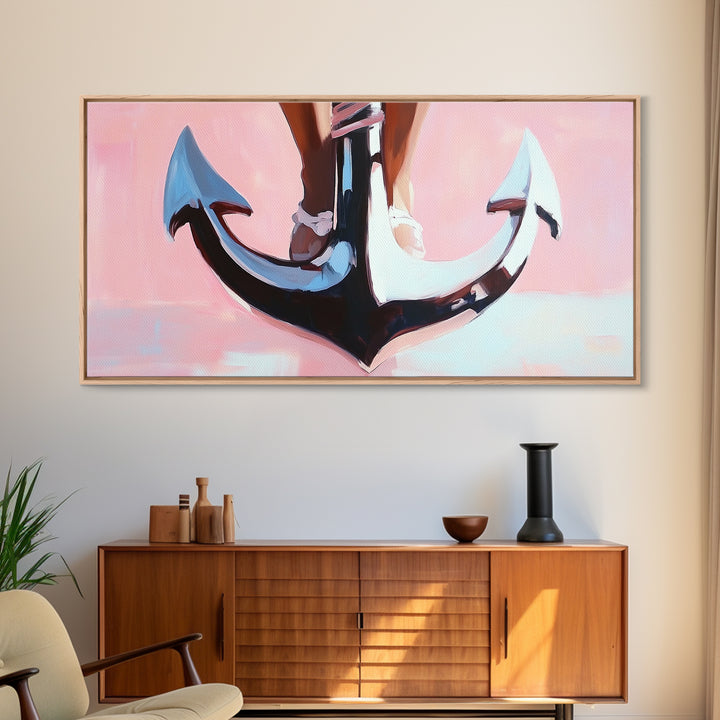 Nautical Anchor, Surreal Maritime, Ocean Aesthetic, Coastal Home Decor, Pink Nautical Art, Living Room Wall Art, Canvas Print