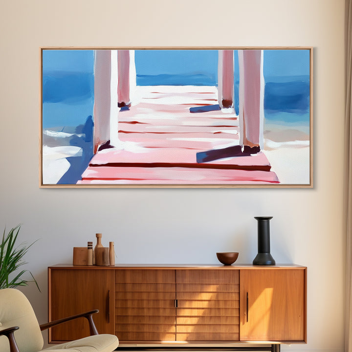 Pier View, Ocean Serenity, Minimalist Art, Beach House Wall Art, Modern Seascape, Living Room Decor, Canvas Print, Relaxing Aesthetic