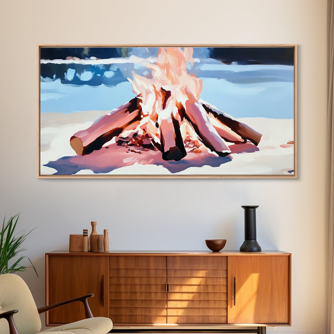Campfire, Cozy Glow, Autumn Wall Art, Rustic Home Decor, Boho Adventure Aesthetic, Living Room Art, Framed Canvas Print, Gift Idea
