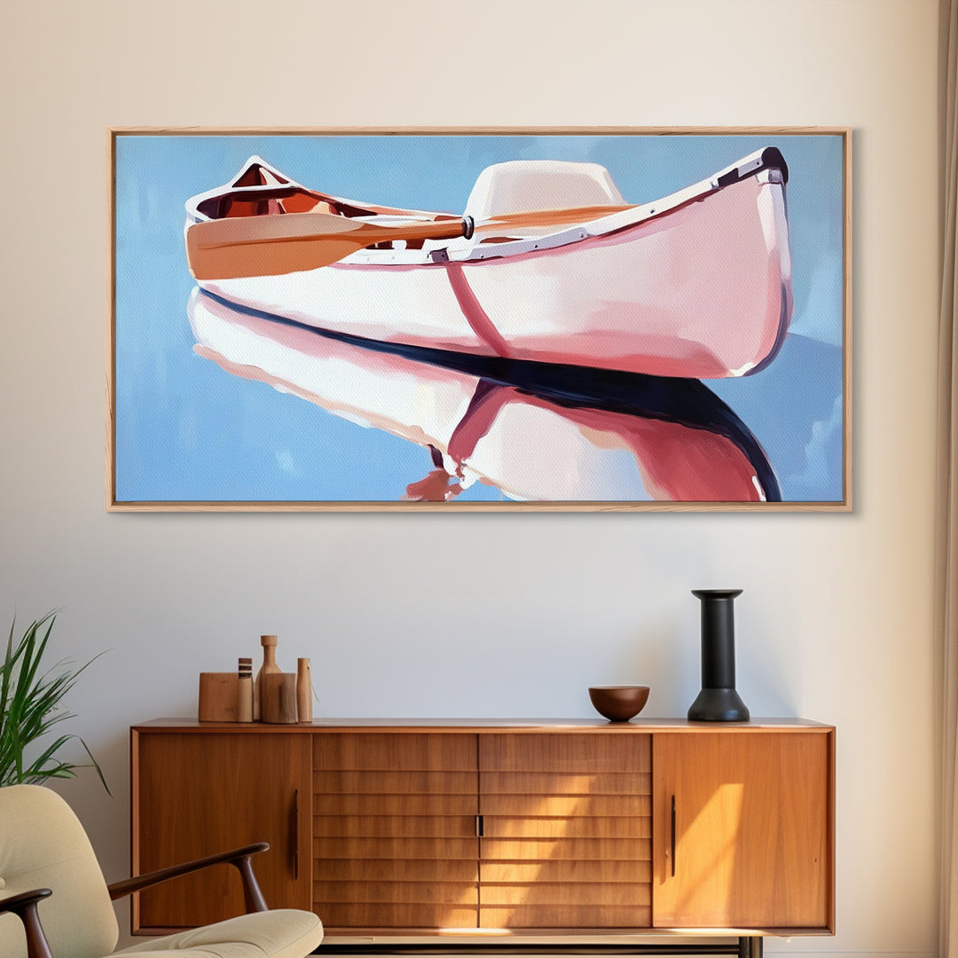Rowboat, Water Reflection, Nautical Wall Art, Serene Coastal Decor, Minimalist Lake House Art, Framed Canvas Print, Gift Idea