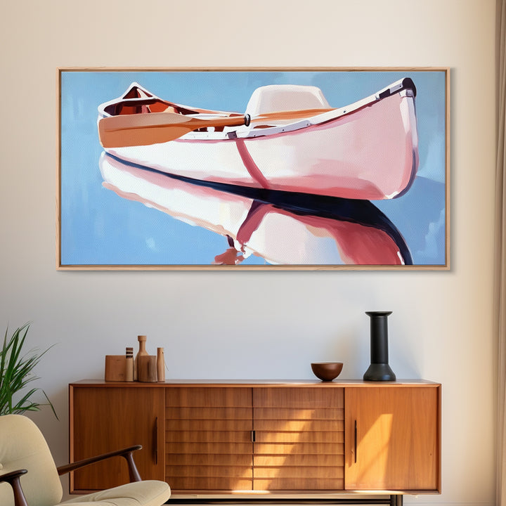 Rowboat, Water Reflection, Nautical Wall Art, Serene Coastal Decor, Minimalist Lake House Art, Framed Canvas Print, Gift Idea